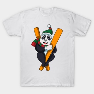 Panda as Skier with Ski Scarf & Bobble hat T-Shirt